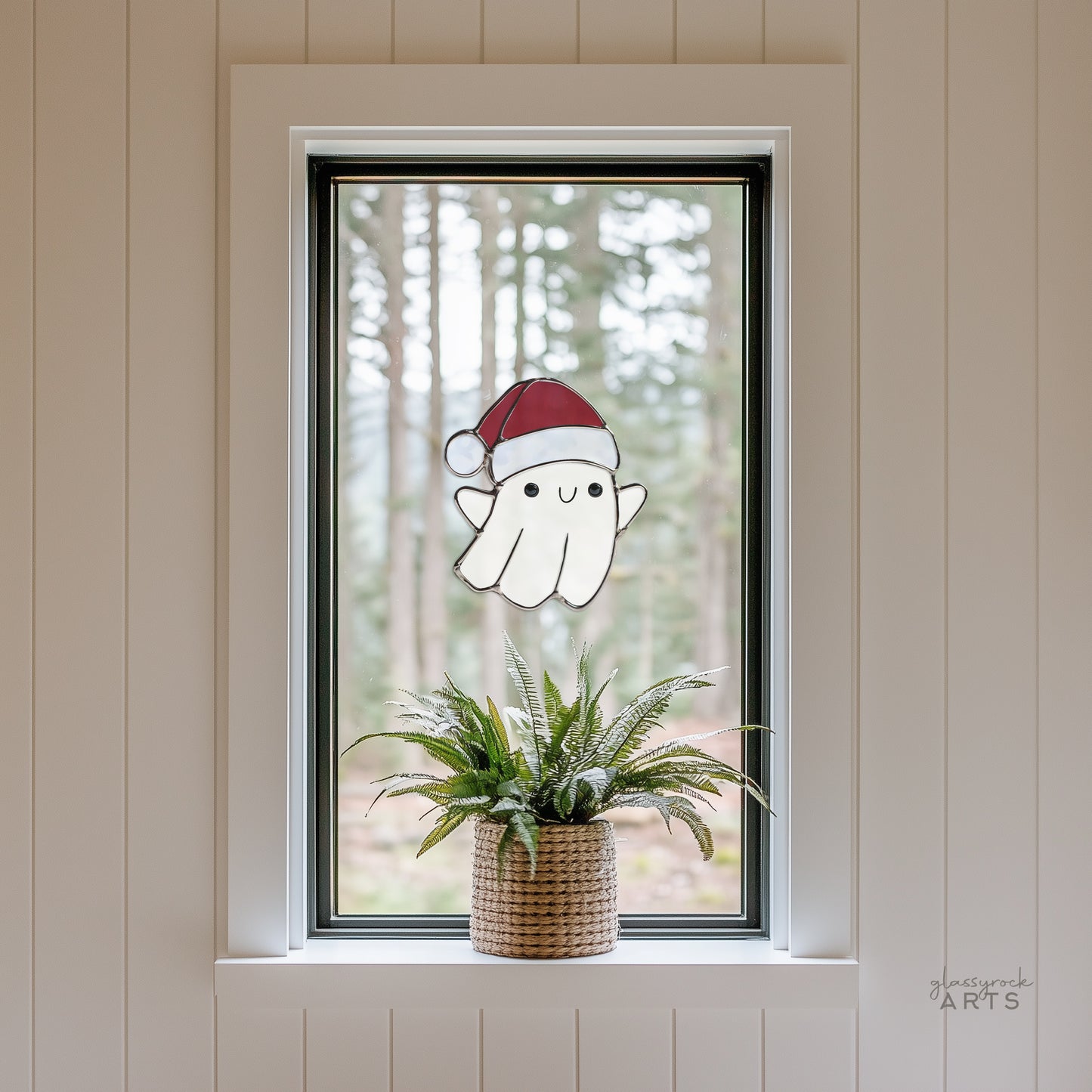 Cute Christmas Ghost Stained Glass Pattern and PNG