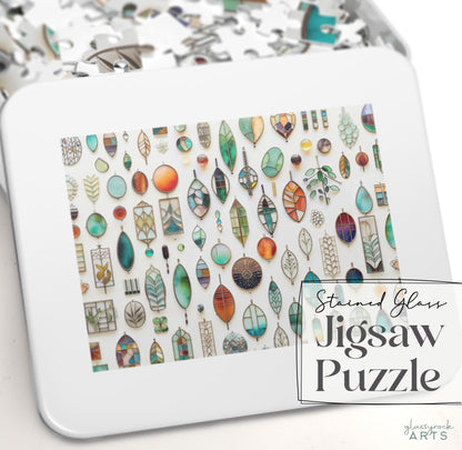 A picture of the Stained Glass Christmas Ornaments Jigsaw Puzzle from GlassyRock Arts. 