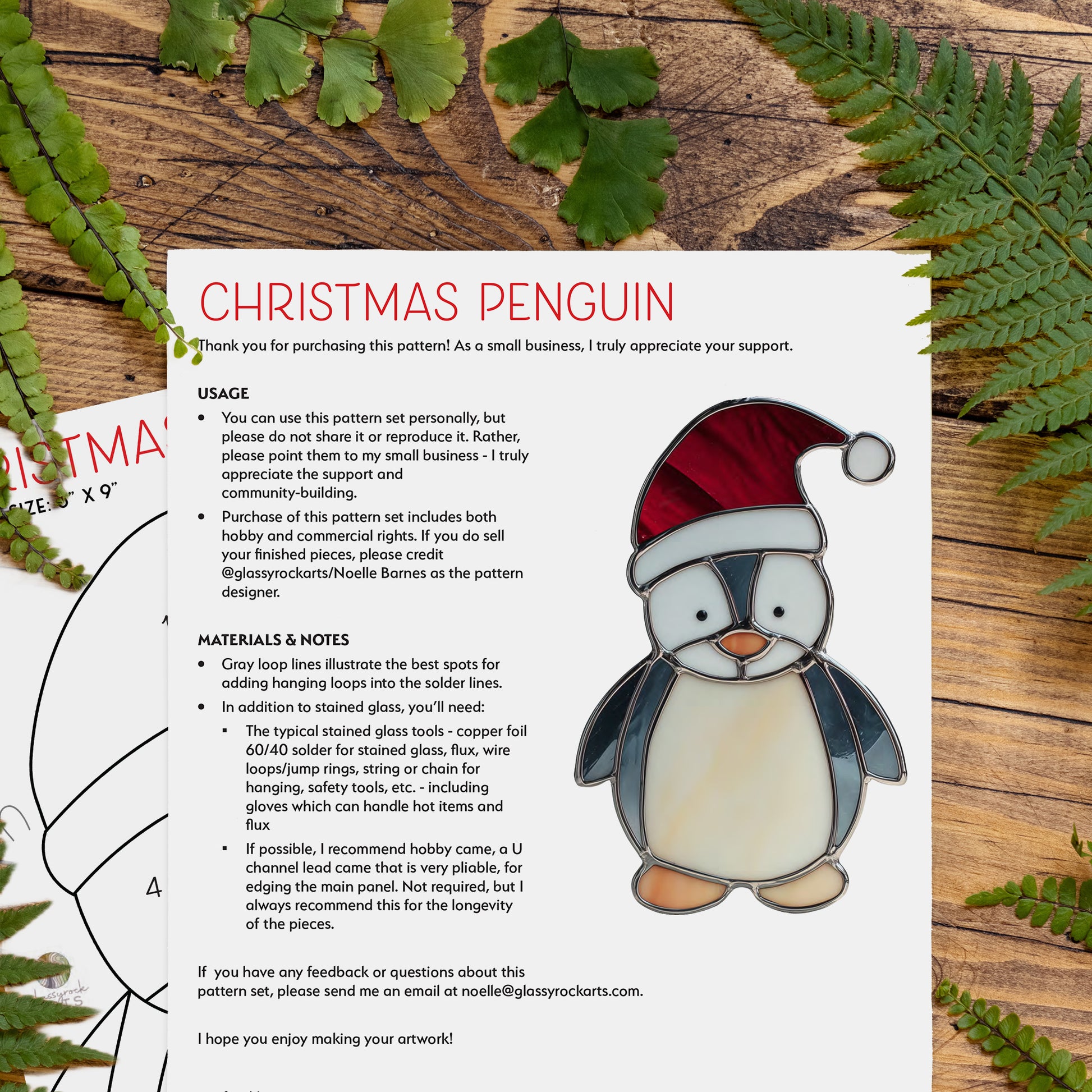 Christmas Penguin Stained Glass Pattern PDF & PNG - Crafting Patterns & Molds from GlassyRock Arts