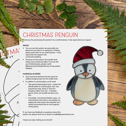 Christmas Penguin Stained Glass Pattern PDF & PNG - Crafting Patterns & Molds from GlassyRock Arts