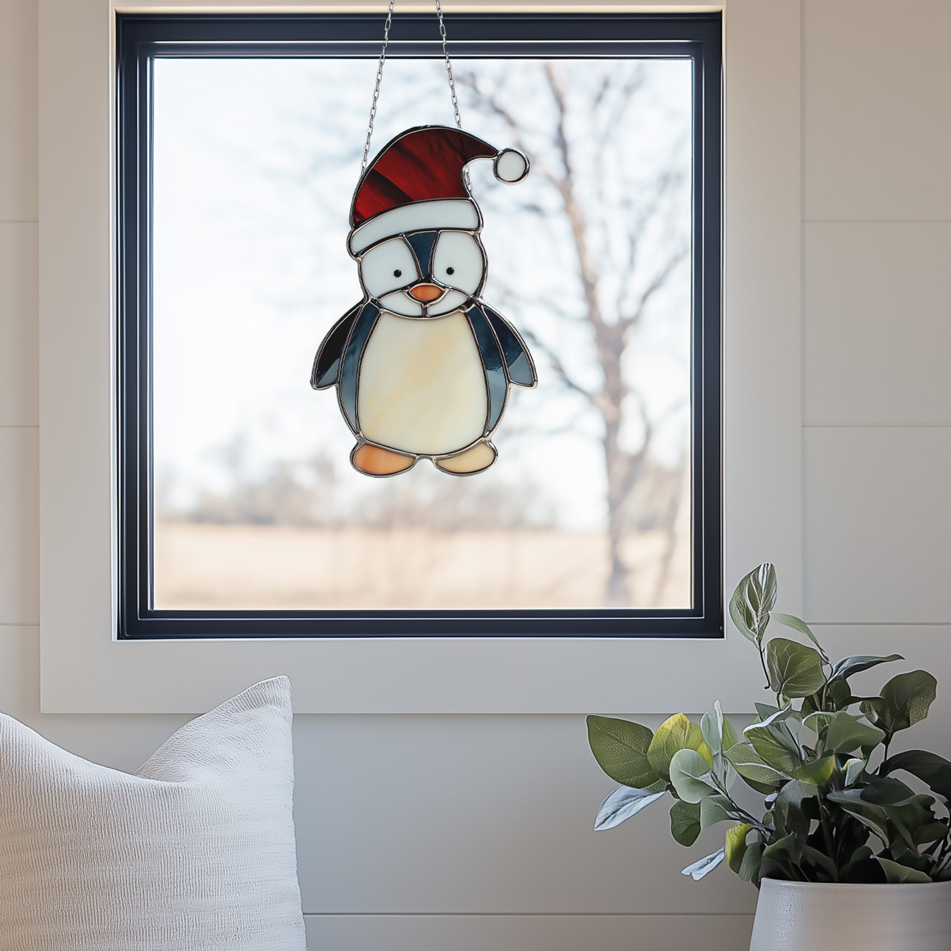 Christmas Penguin Stained Glass Pattern PDF & PNG - Crafting Patterns & Molds from GlassyRock Arts