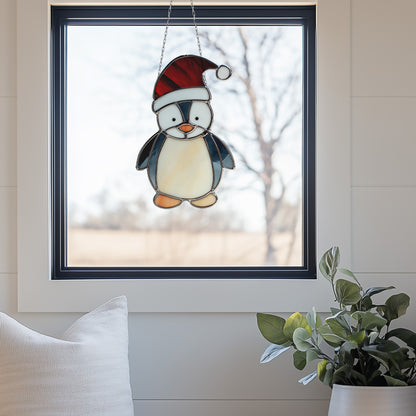 Christmas Penguin Stained Glass Pattern PDF & PNG - Crafting Patterns & Molds from GlassyRock Arts
