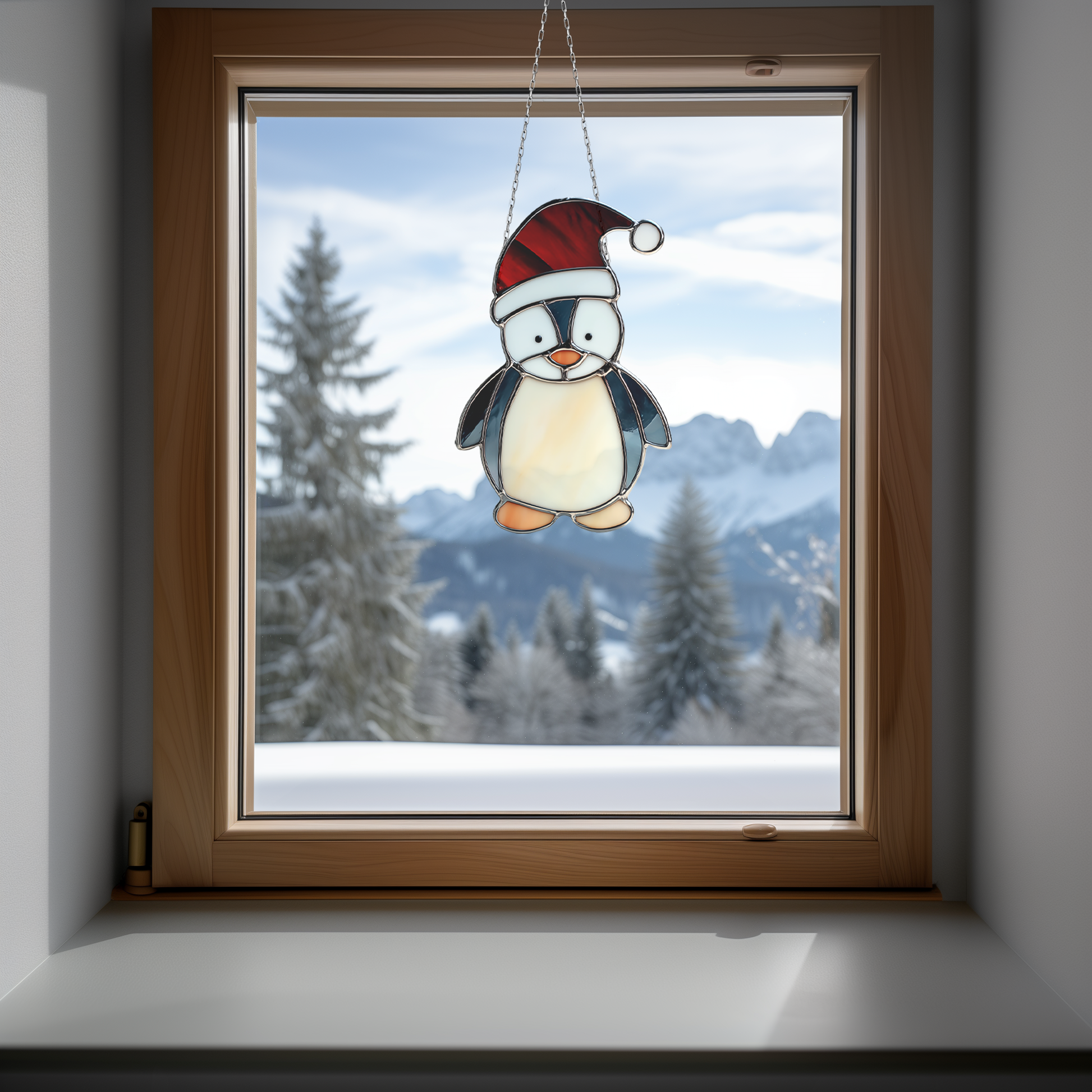 Christmas Penguin Stained Glass Pattern PDF & PNG - Crafting Patterns & Molds from GlassyRock Arts