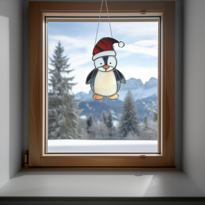 Christmas Penguin Stained Glass Pattern PDF & PNG - Crafting Patterns & Molds from GlassyRock Arts