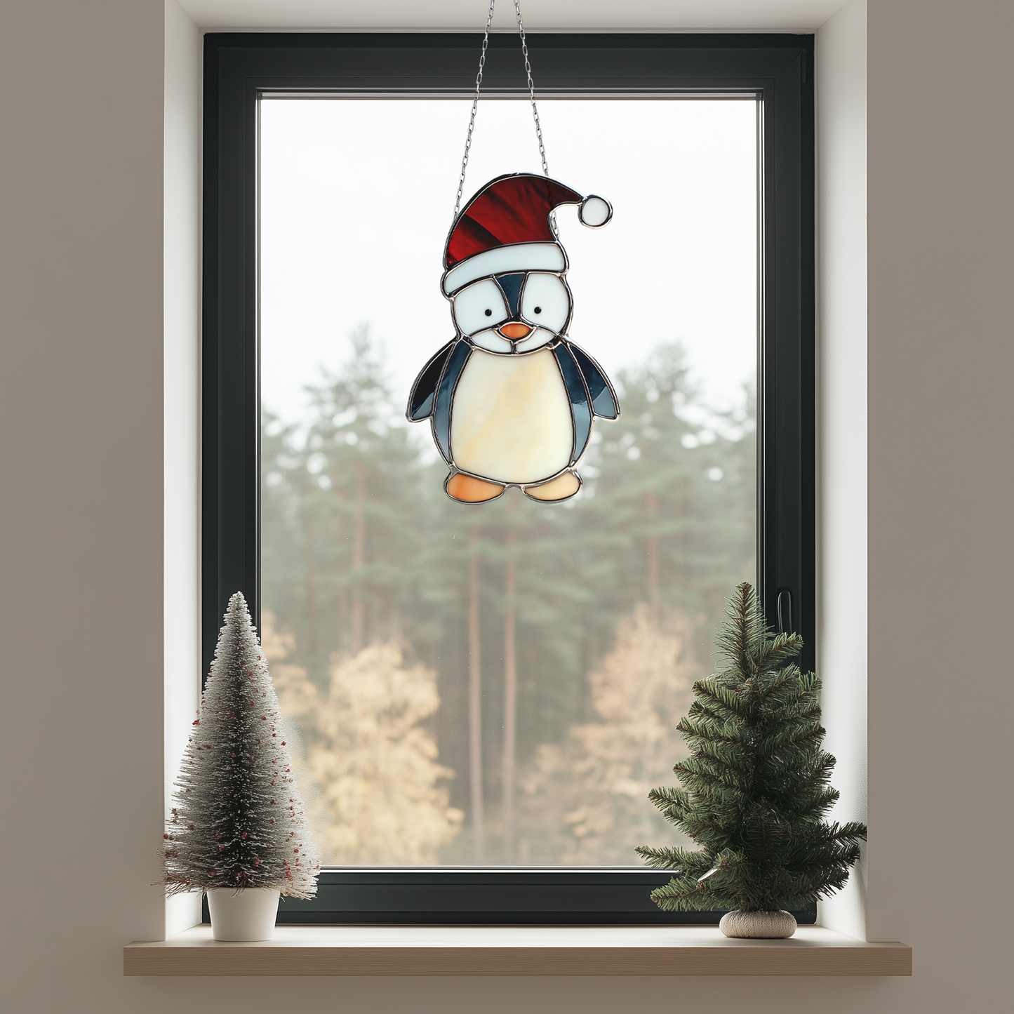 Christmas Penguin Stained Glass Pattern PDF & PNG - Crafting Patterns & Molds from GlassyRock Arts