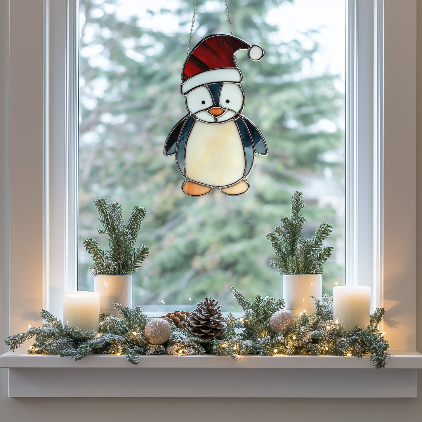 Christmas Penguin Stained Glass Pattern PDF & PNG - Crafting Patterns & Molds from GlassyRock Arts