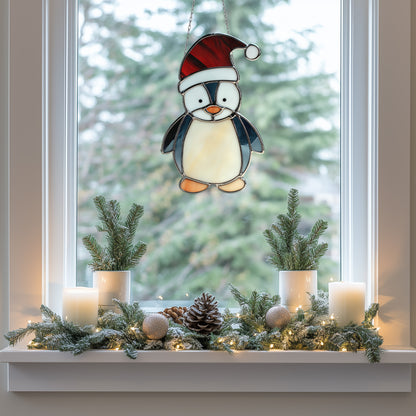 Christmas Penguin Stained Glass Pattern PDF & PNG - Crafting Patterns & Molds from GlassyRock Arts