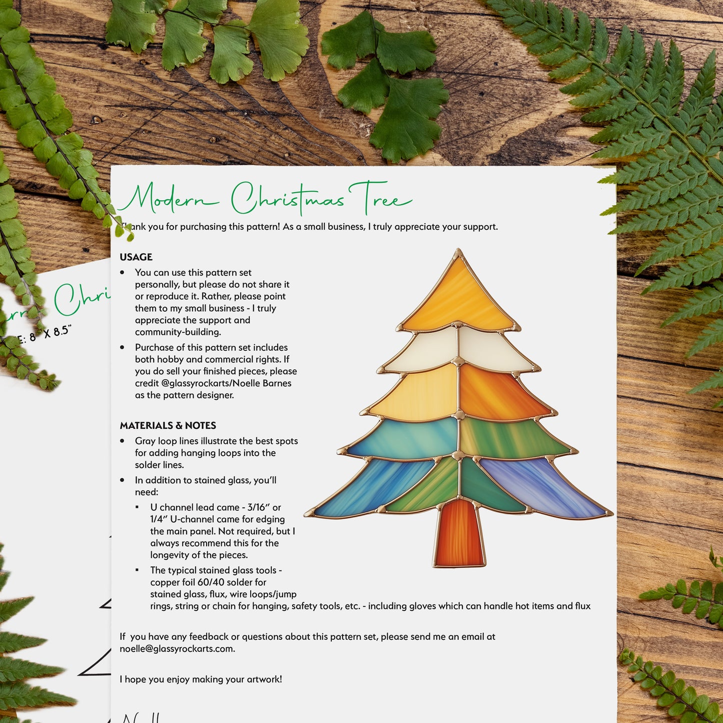 Beginner Modern Christmas Tree Stained Glass Pattern PDF & PNG