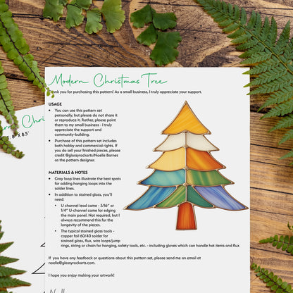 Beginner Modern Christmas Tree Stained Glass Pattern PDF & PNG