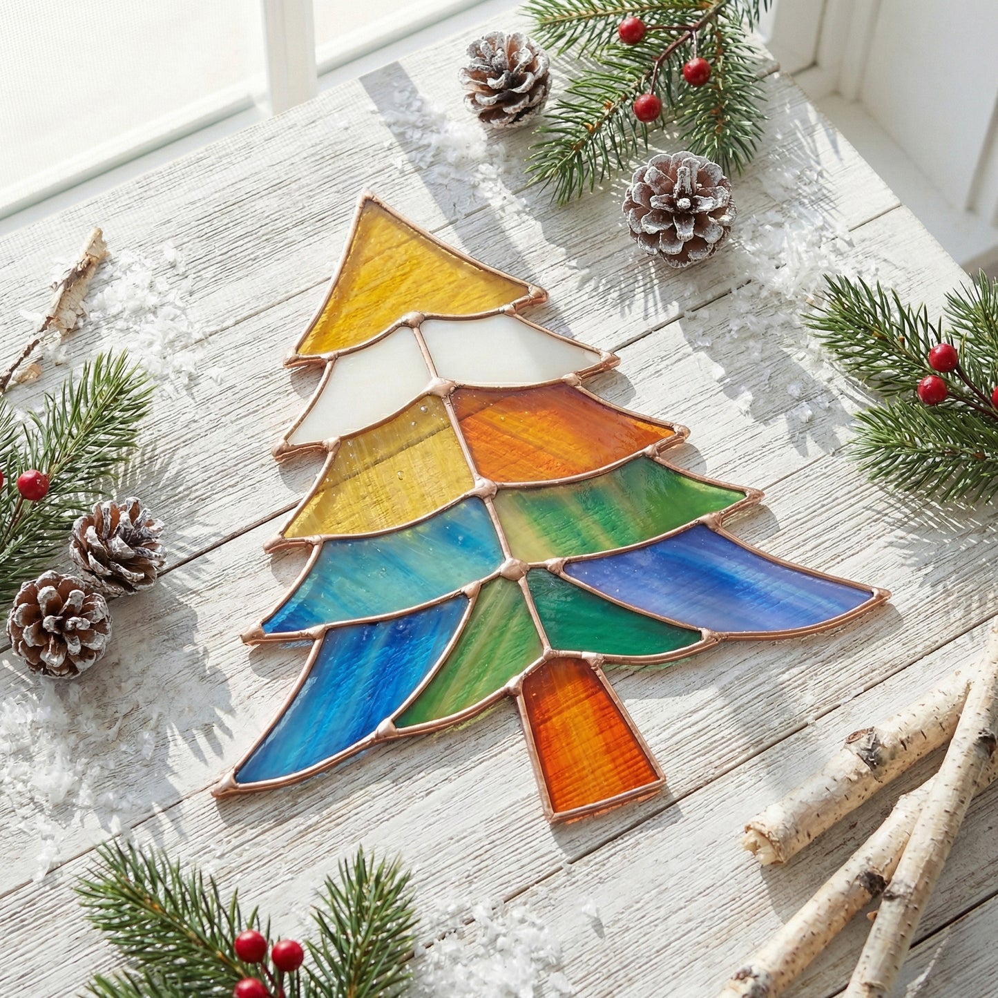 Beginner Modern Christmas Tree Stained Glass Pattern PDF & PNG