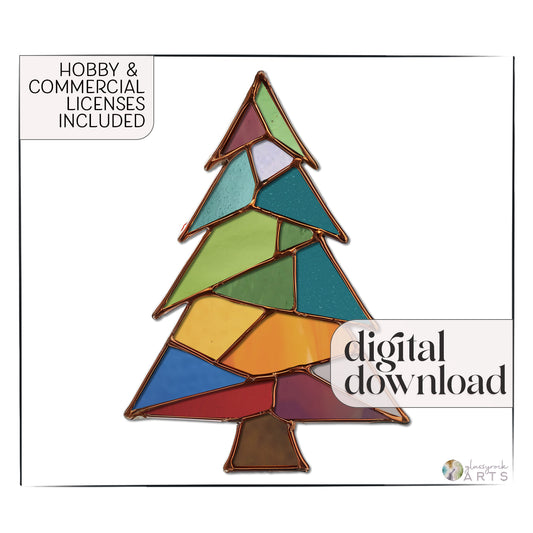 Patchwork Christmas Tree Stained Glass Pattern and PNG