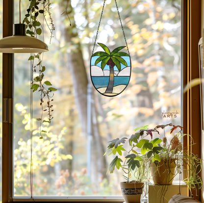 A picture of the Coconut Tree Stained Glass Pattern from GlassyRock Arts. 