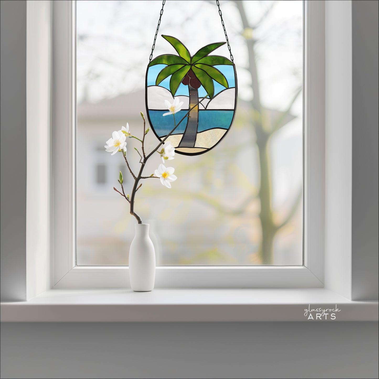 A picture of the Coconut Tree Stained Glass Pattern from GlassyRock Arts. 