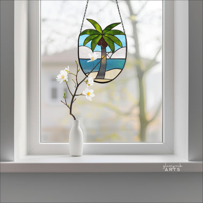 A picture of the Coconut Tree Stained Glass Pattern from GlassyRock Arts. 