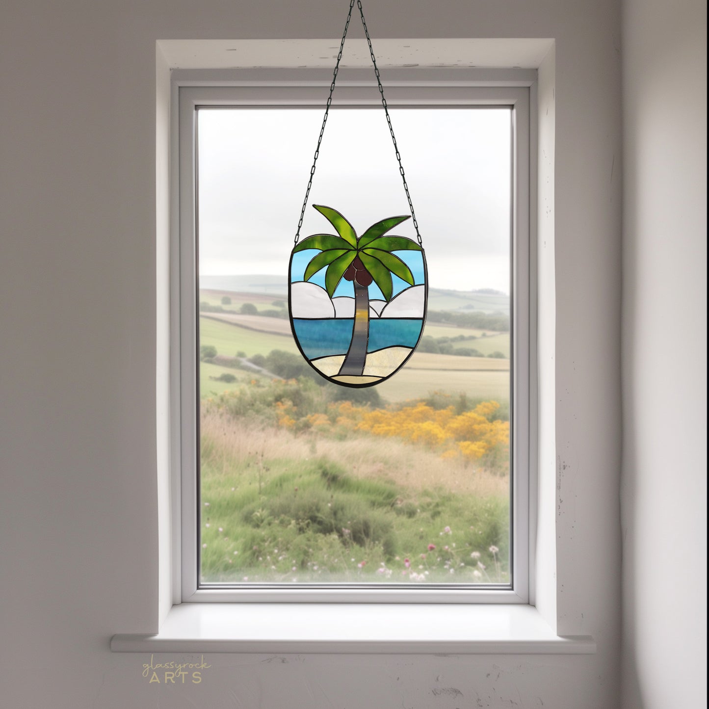 A picture of the Coconut Tree Stained Glass Pattern from GlassyRock Arts. 