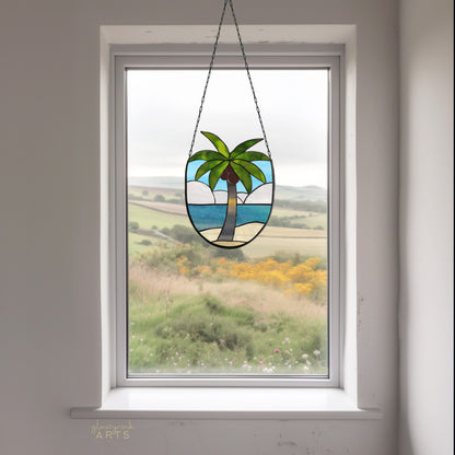 A picture of the Coconut Tree Stained Glass Pattern from GlassyRock Arts. 