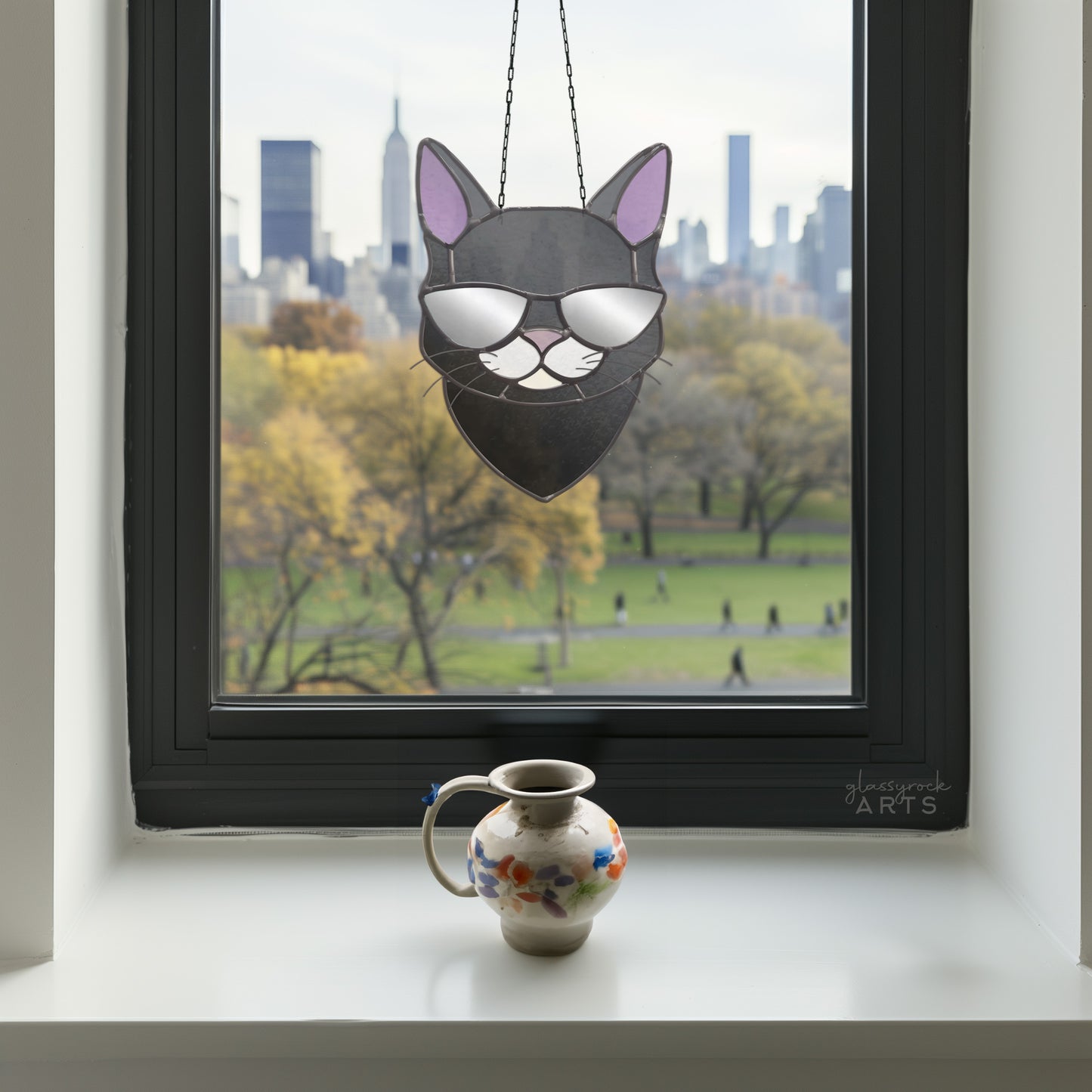 Cool Cat with Sunglasses Stained Glass Pattern