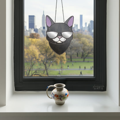 Cool Cat with Sunglasses Stained Glass Pattern