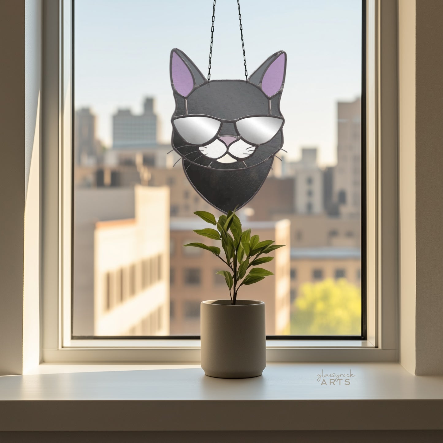 Cool Cat with Sunglasses Stained Glass Pattern