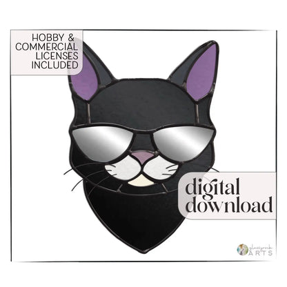 Cool Cat with Sunglasses Stained Glass Pattern