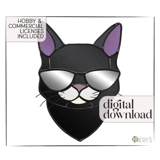 Cool Cat with Sunglasses Stained Glass Pattern