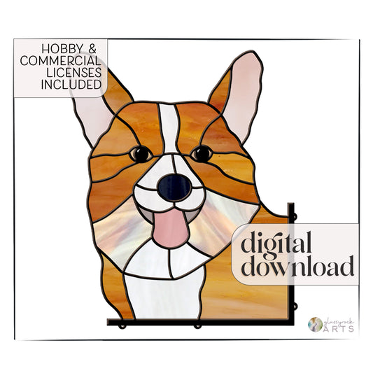 A picture of the Welsh Corgi Dog Stained Glass Pattern from GlassyRock Arts. 