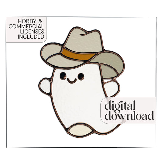 Cute Cowboy Ghost Stained Glass Pattern and PNG