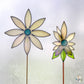 Handmade Stained Glass Flower and Gemstone Plant Stake - Turquoise Center