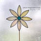 Handmade Stained Glass Flower and Gemstone Plant Stake - Turquoise Center