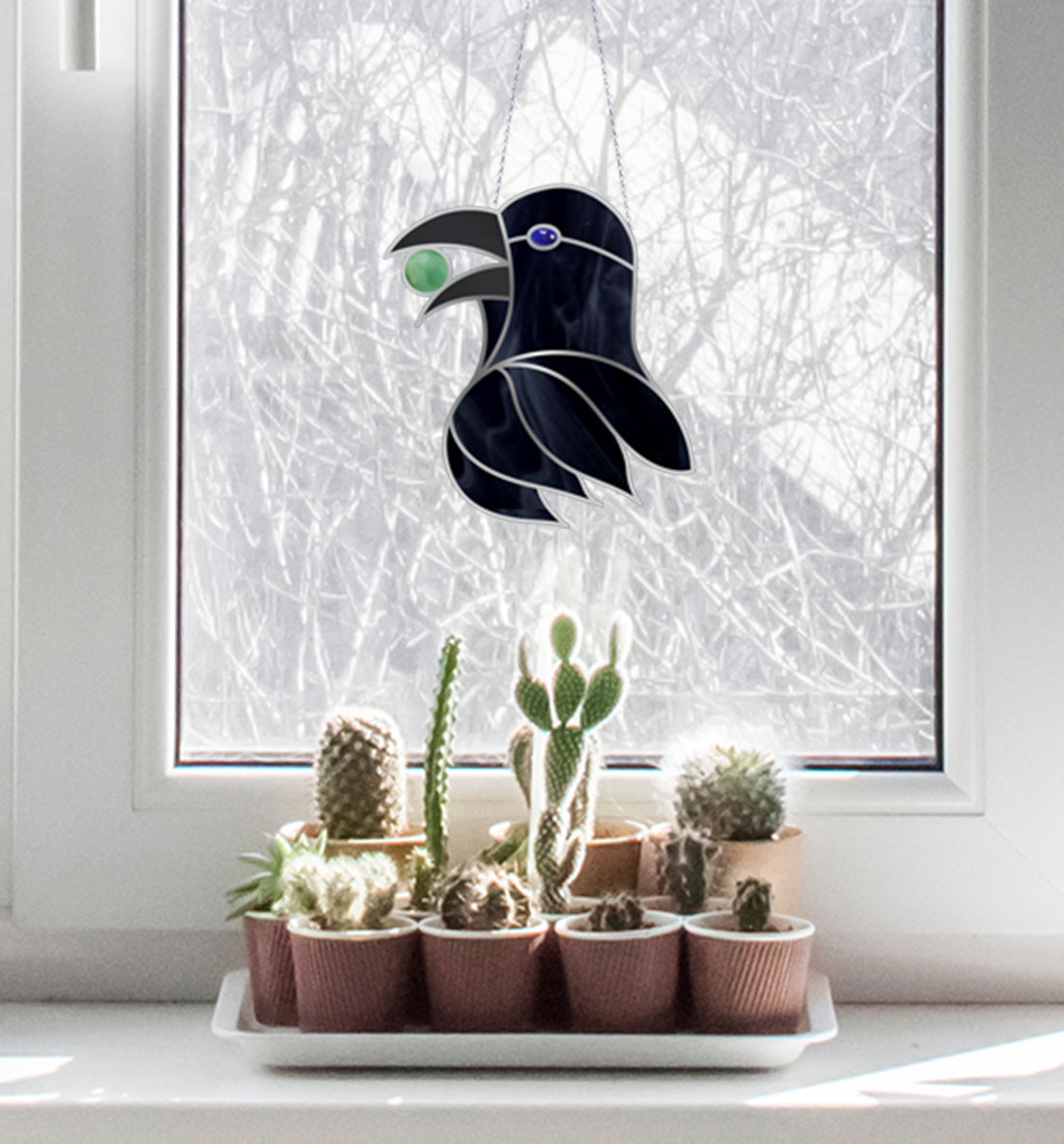 Gemstone Crow Stained Glass Pattern