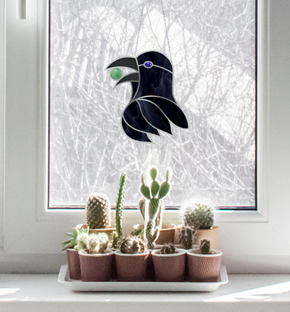 Gemstone Crow Stained Glass Pattern