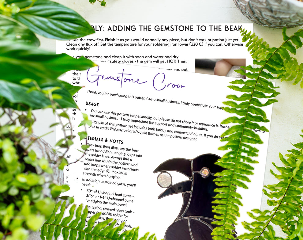 Gemstone Crow Stained Glass Pattern GlassyRock Arts