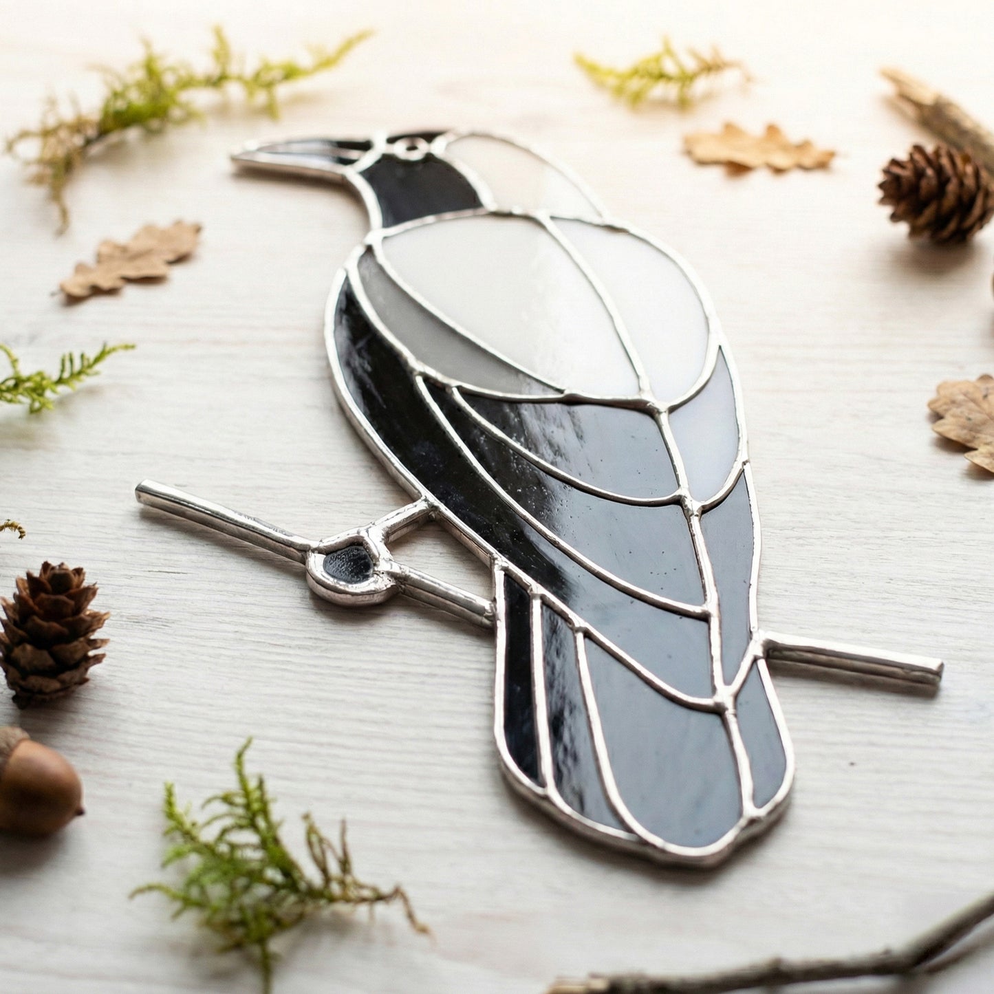 Crow on a Branch Stained Glass Pattern PDF & PNG