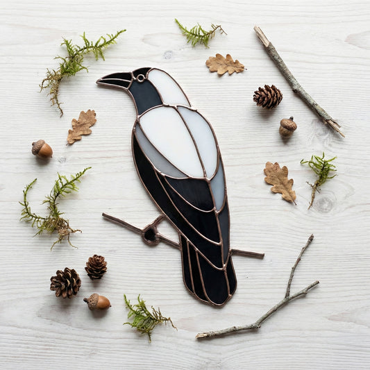 Crow on a Branch Stained Glass Pattern PDF & PNG