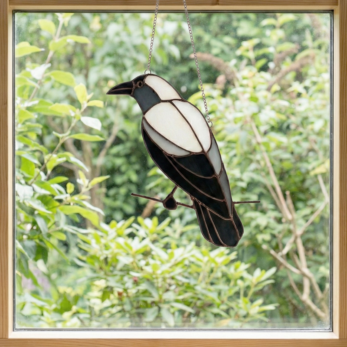 Crow on a Branch Stained Glass Pattern PDF & PNG