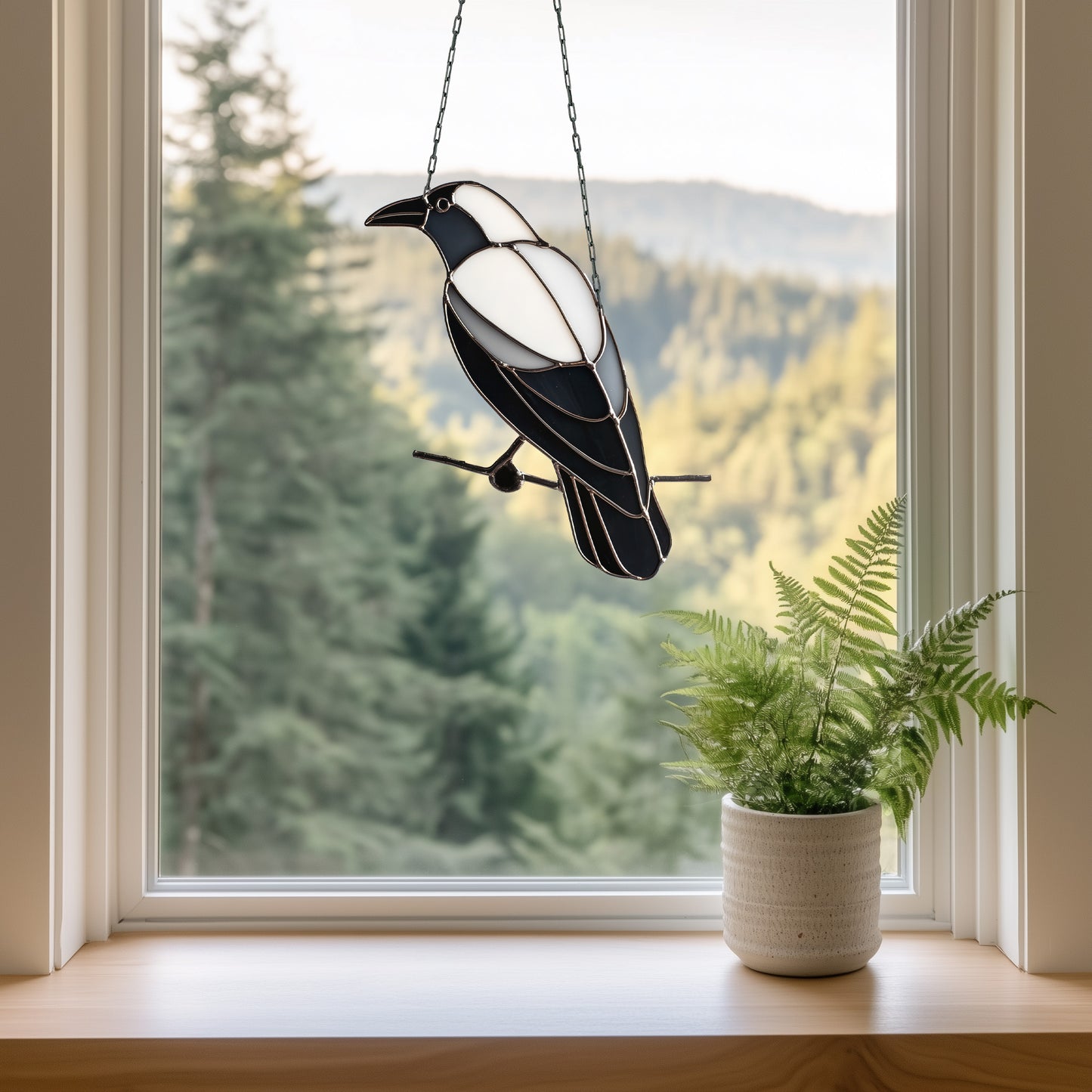 Crow on a Branch Stained Glass Pattern PDF & PNG - Crafting Patterns & Molds from GlassyRock Arts