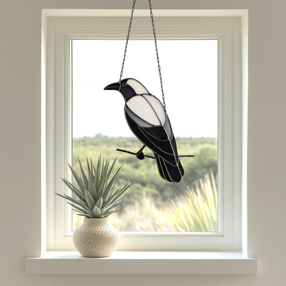 Crow on a Branch Stained Glass Pattern PDF & PNG - Crafting Patterns & Molds from GlassyRock Arts