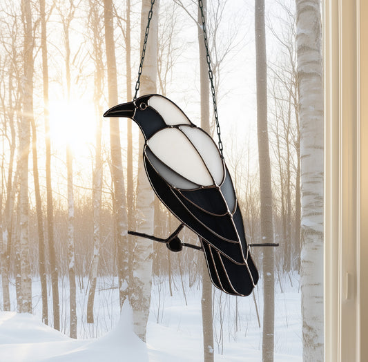 Crow on a Branch Stained Glass Pattern PDF & PNG