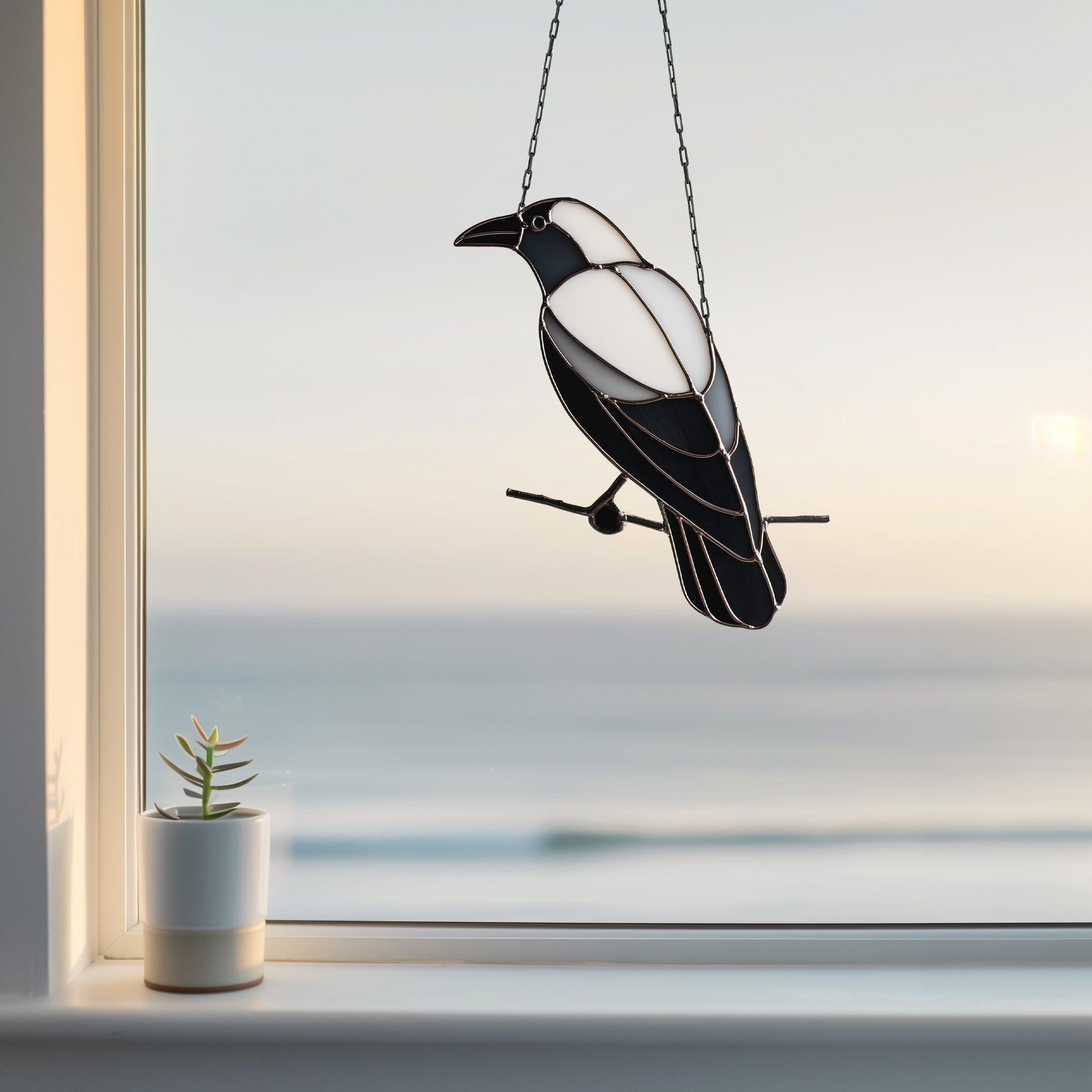 Crow on a Branch Stained Glass Pattern PDF & PNG - Crafting Patterns & Molds from GlassyRock Arts