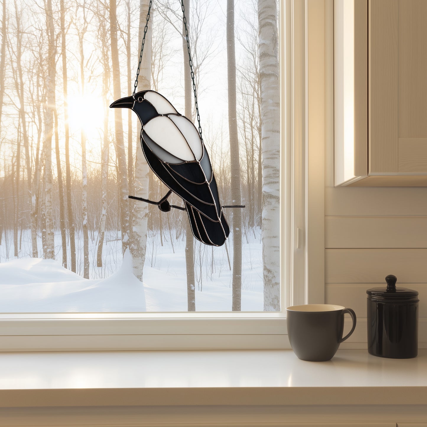 Crow on a Branch Stained Glass Pattern PDF & PNG - Crafting Patterns & Molds from GlassyRock Arts