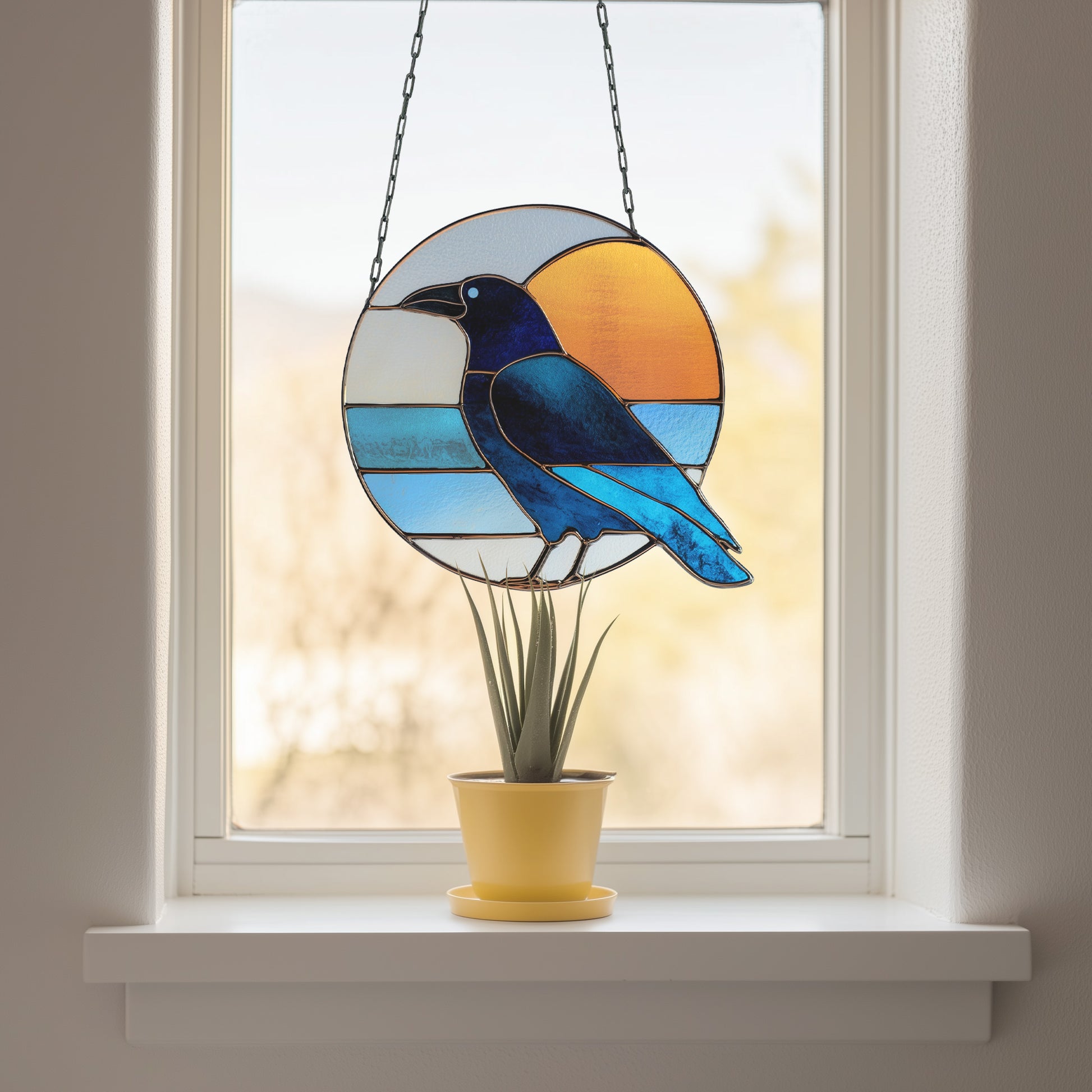Crow Round Retro Stained Glass Pattern PDF & PNG - Crafting Patterns & Molds from GlassyRock Arts