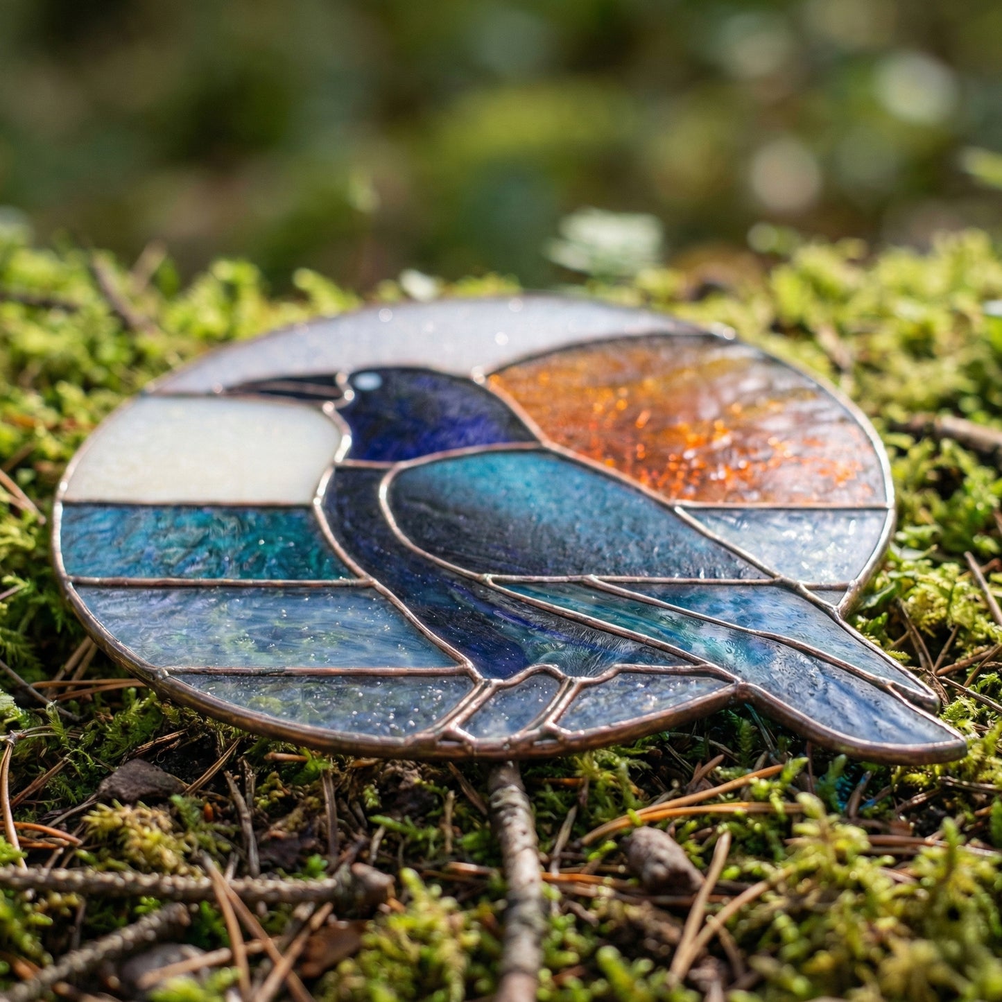 Crow Round Retro Stained Glass Pattern PDF & PNG