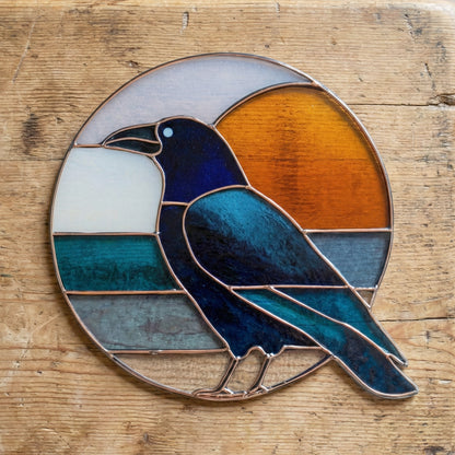 Crow Round Retro Stained Glass Pattern PDF & PNG