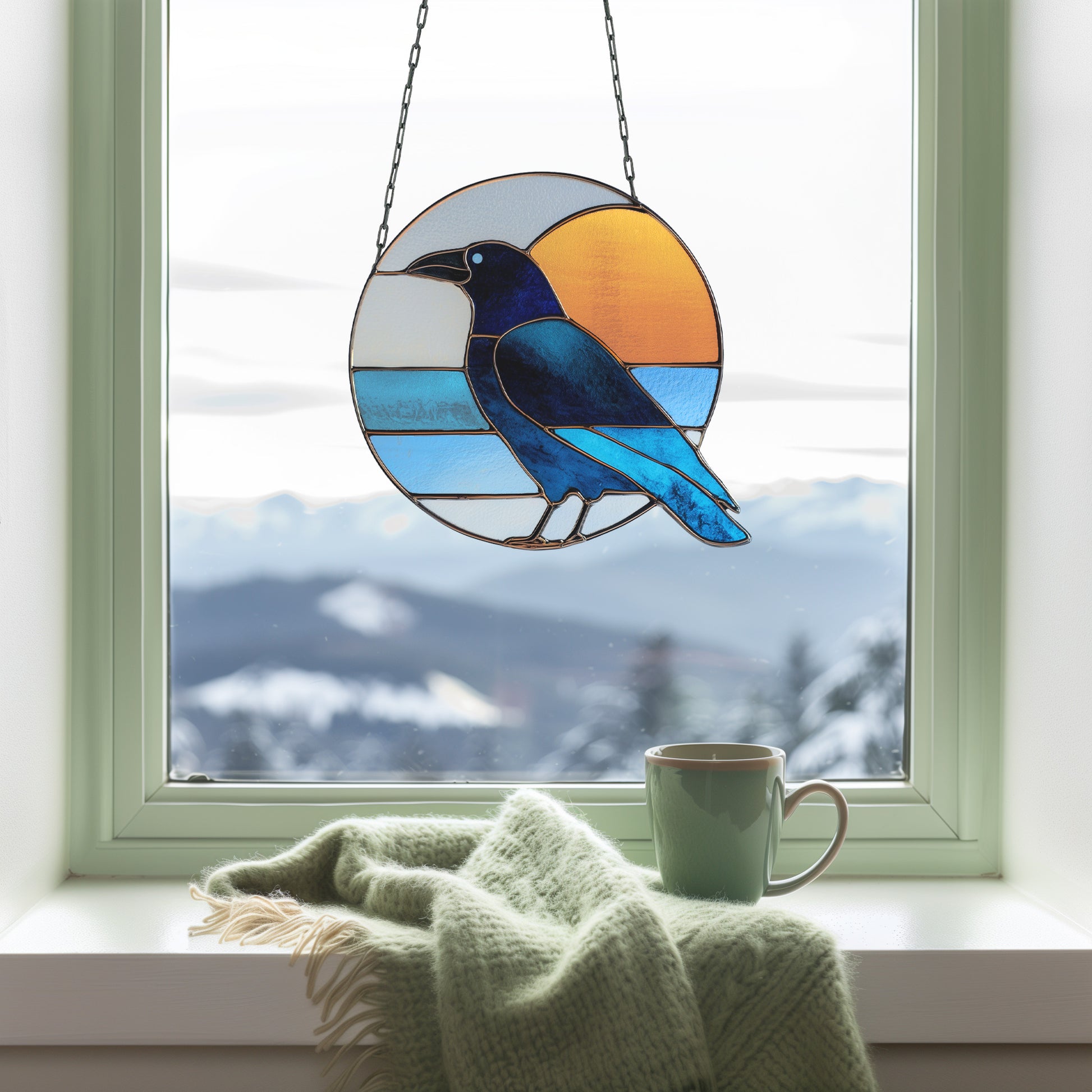 Crow Round Retro Stained Glass Pattern PDF & PNG - Crafting Patterns & Molds from GlassyRock Arts