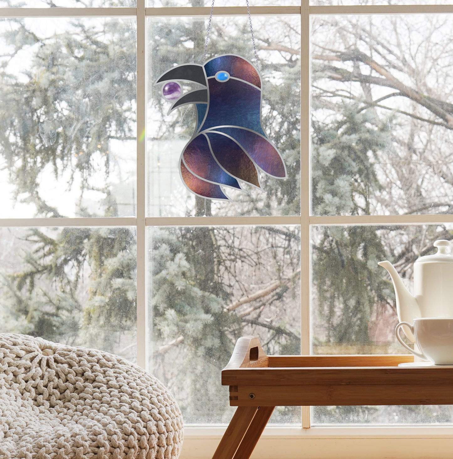 Gemstone Crow Stained Glass Pattern