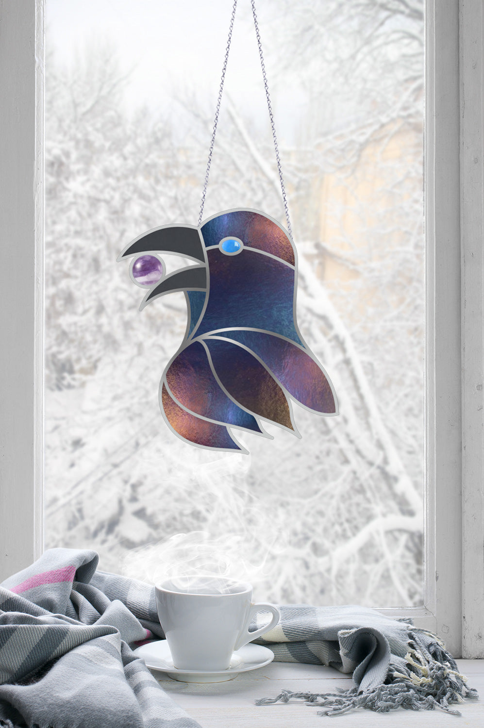 Gemstone Crow Stained Glass Pattern