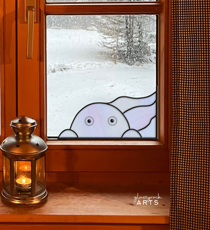 A picture of the Curious Creepy Ghost Buddy Halloween Stained Glass Pattern from GlassyRock Arts. 