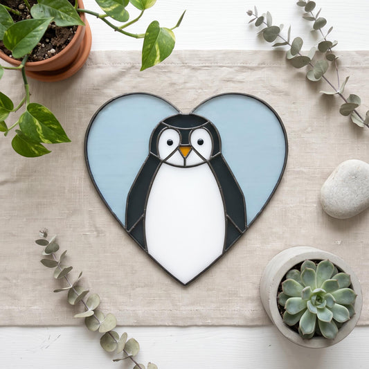 Penguin Heart Stained Glass Pattern: Animal Suncatcher (PNG, SVG & PDF Digital Download)
