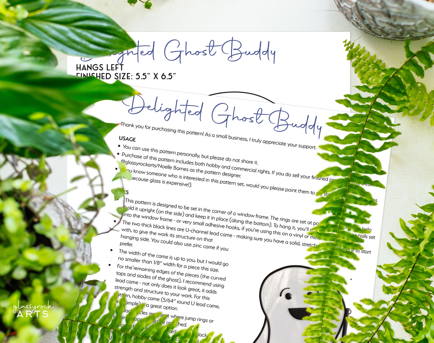 Delighted Ghost Buddy Halloween Stained Glass Pattern