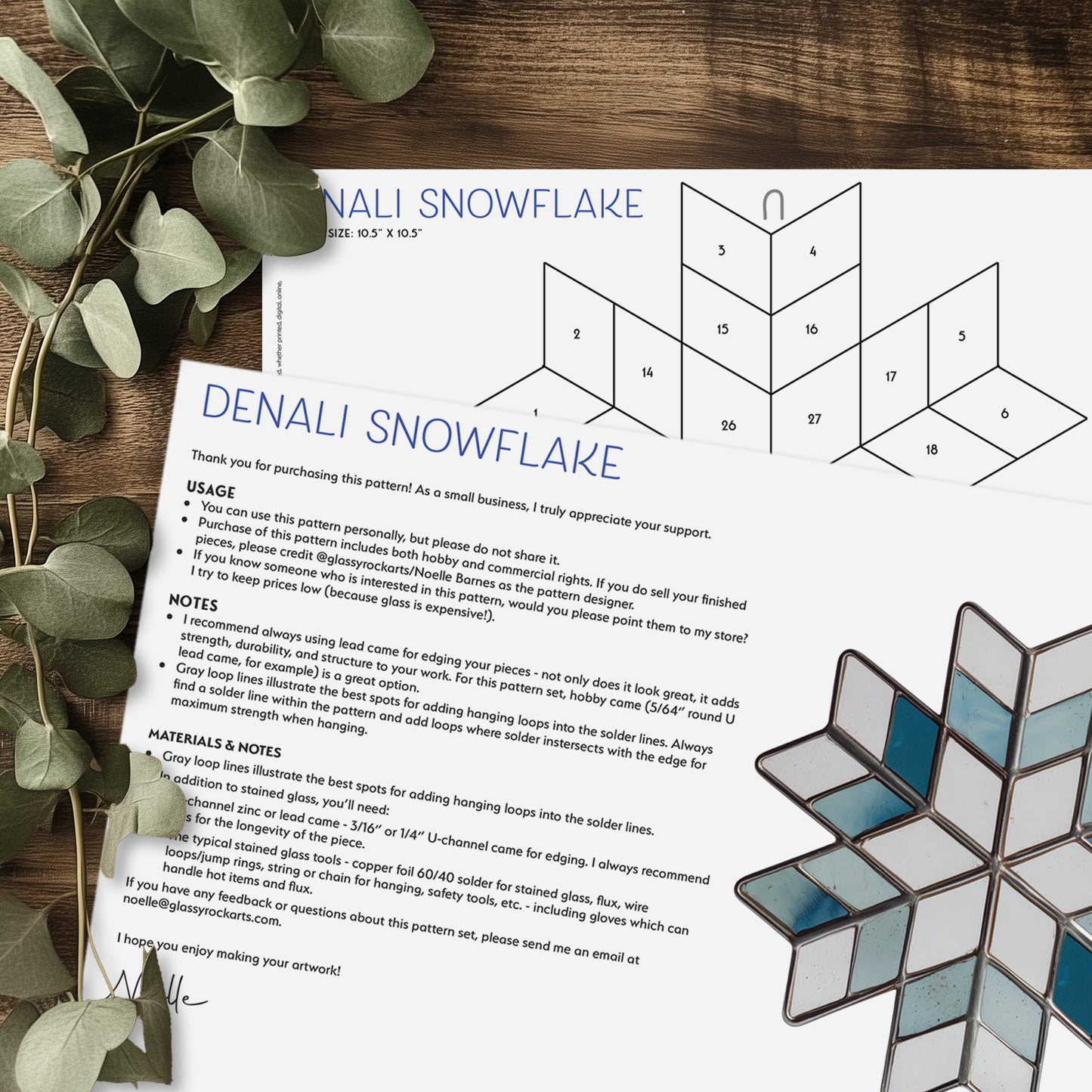 Nordic Snowflake Stained Glass Pattern and PNG